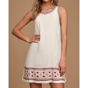 Lulus Love You Forever White Embroidered Mini Shift Dress Size Large Boho Classy
